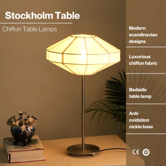 LUXE COLLECTION - STOCKHOLM TABLE LAMP - PREMIUM CHIFFON FABRIC DESK, METALLIC SPACER, SOFT WARM GLOW, MOOD ENHANCEMENT LIGHTING-Black
