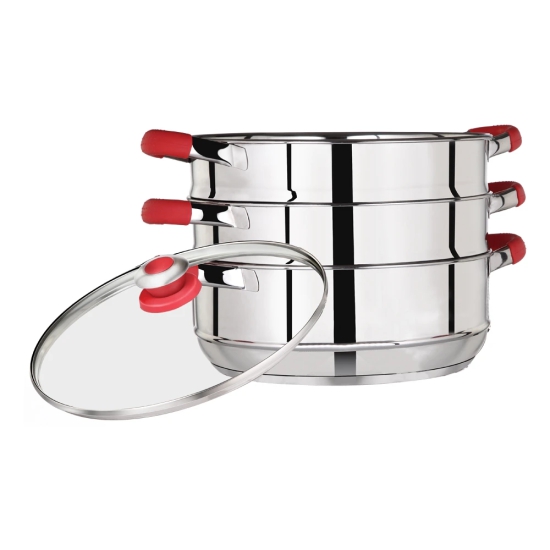 Premier Stainless Steel Induction Bottom 3 Tier Steamer with glass lid