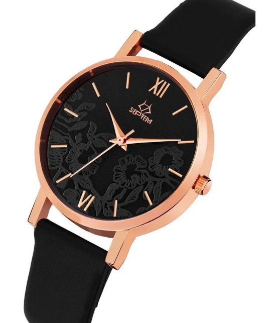 Septem Black Leather Analog Womens Watch