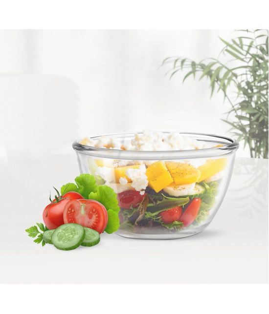 Treo By Milton Glass Solid Mixing Bowl, 1500ml, Transparent | Microwave Safe | Cookies Bowl | Serving Bowl | Ice cream Bowl | Fruit Bowl | Veggies Bowl - Transparent