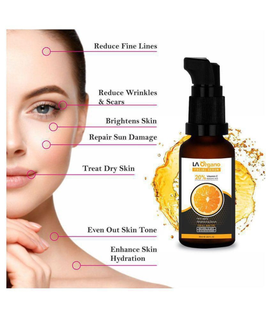 LA Organo Vitamin C Face Serum with 20% Vit C, 30ml & Activated Charcoal Peel Off Mask, 100g For Skin Brightening Combo