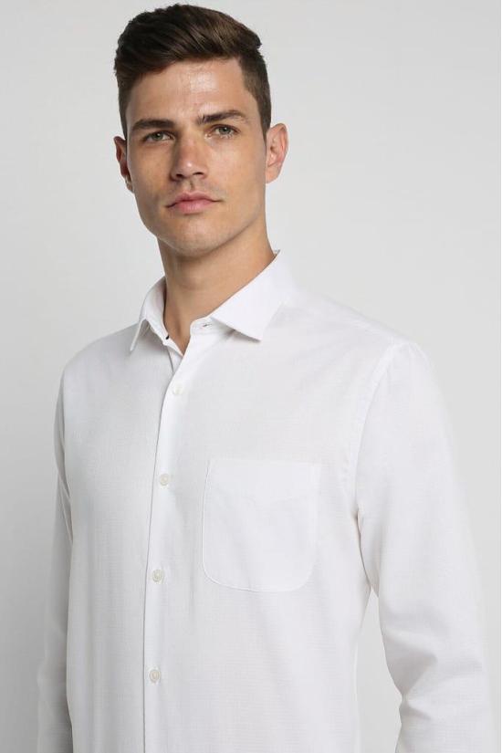 Men White Regular Fit Formal Full Sleeves Formal Shirt