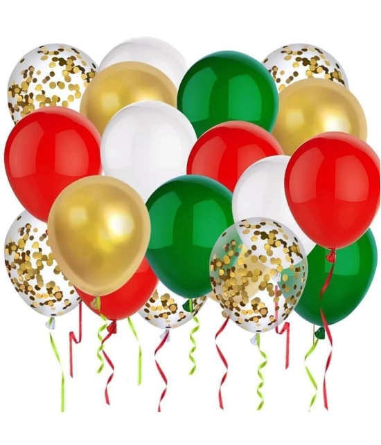 30 pcs Metallic Balloon ( Red, Green, White, Gold ) + 5 Pcs Confetti Balloon ( Gold ) For Party Decoration - Multi-Color