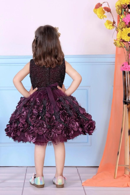 Cutedoll Wine Color Net Flower Girl's Party Dress-2-3 Year