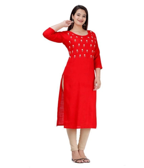 HIGHLIGHT FASHION EXPORT - Red Rayon Womens Straight Kurti - M