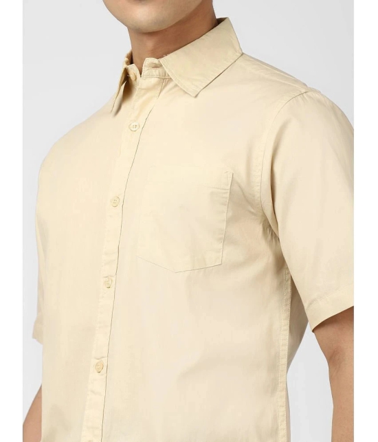 UrbanMark Men 100% Cotton Half Sleeves Regular Fit Solid Casual Shirt-Beige - None