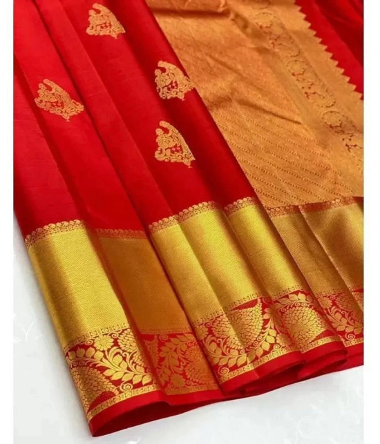 Om Shantam Sarees Jacquard Self Design Saree With Blouse Piece - Red ( Pack of 1 ) - Red