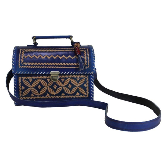 Garvi Gurjari (A Gujarat Govt Enterprise Handcrafted Kutchi Leather Sling Box Bag (GGCMLBB11)