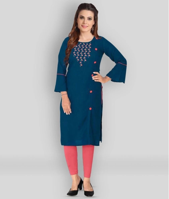 Kapadia - Blue Rayon Womens Straight Kurti ( Pack of 1 ) - XXL