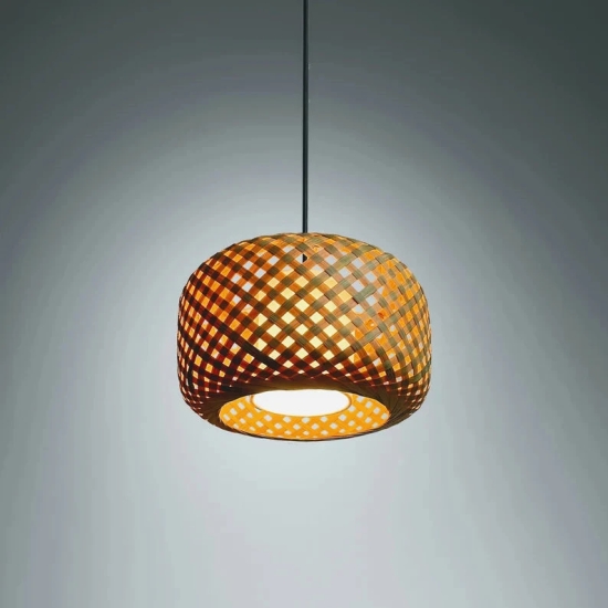 Bamboo Pendant Lamp: Handmade Wicker Light, Woven Hanging Ceiling Lamp for Living Room and Office, Set of 1-Yellow