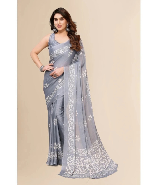 Anand Sarees Chiffon Printed Saree With Blouse Piece - Grey ( Pack of 1 ) - Grey