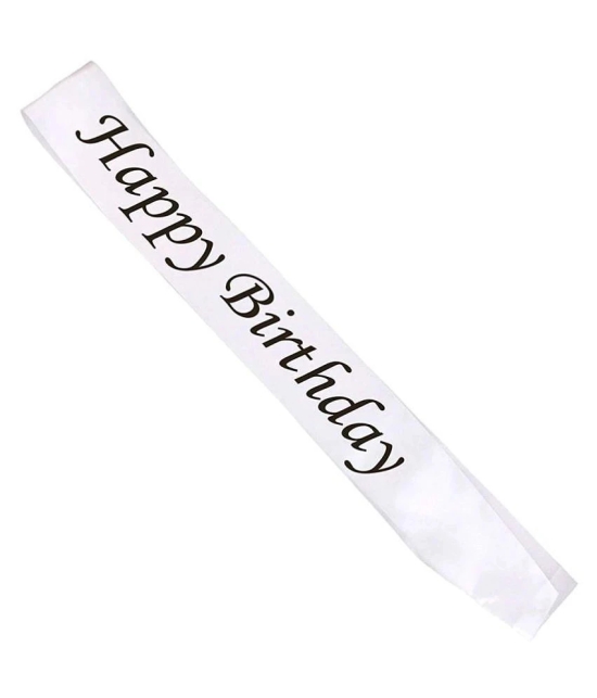 FOK Satin Happy Birthday Sash for Birthday Boy/Girl & Party Decoration Accessory - White