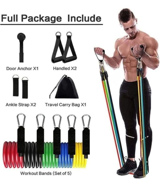 Resistance Bands 11 pcs Set, Stretching and Exercise, Toning Tube kit with Door Anchor, Foam Handles, Leg Ankle Strap and Carry Bag and Box Packaging for Men and Women Workout at Home and Gy