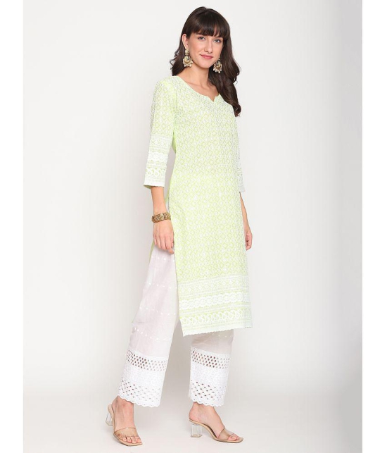 Queenley - Green Cotton Women's Straight Kurti ( Pack of 1 ) - 3XL