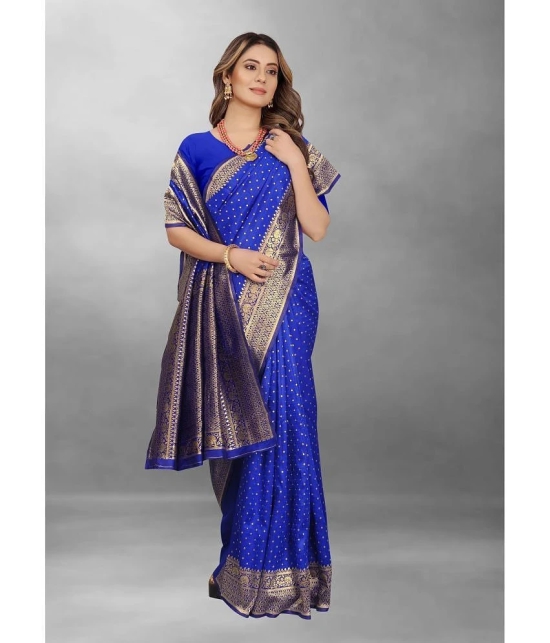 Gazal Fashions Banarasi Silk Embellished Saree With Blouse Piece - Blue ( Pack of 1 ) - Blue