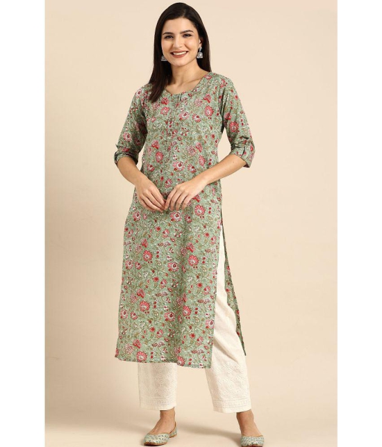 Rajnandini - Green 100% Cotton Womens Straight Kurti ( Pack of 1 ) - None