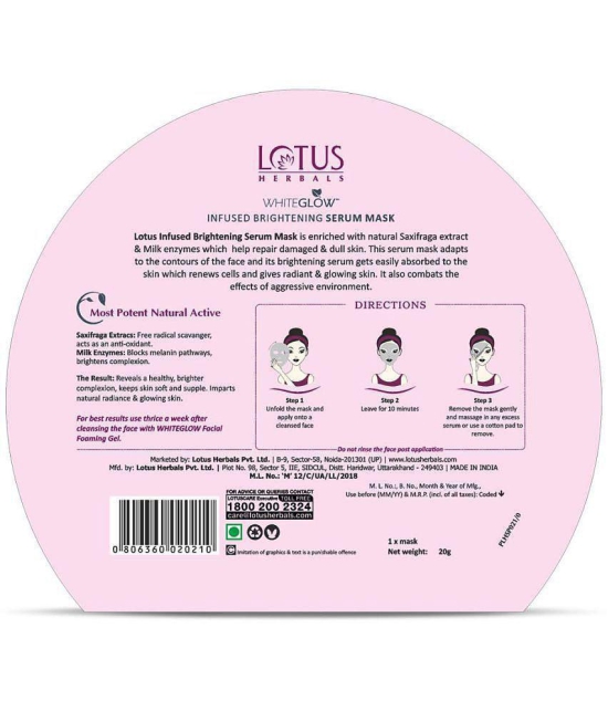 Lotus Herbals Whiteglow Infused Brightening Serum Mask (Pack Of 3*20g=60g)