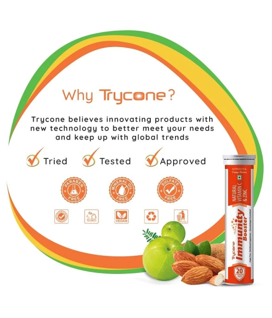 Trycone Immunity Booster â?? Natural Vitamin C from Amla Extract 1000 mg with Zinc 12 mg â?? Antioxidant & Skin care- 60 Effervescent Tablets â?? Orange Flavour