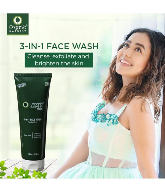 Organic Harvest 3-In-1 Face Wash For Oily Skin, Cleanser For Women Daily Use With Benefits Of Cleansing + Scrubbing + Whitening - 100gm