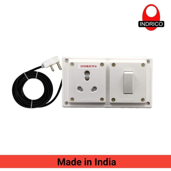 INDRICO? Extension Board with Long Wire (1.5 mm) 16Amp 1 Socket 1 Switch (Pack of 1) Polycarbonate, White