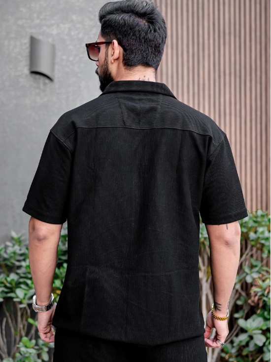 Cord Knit Textured Black Shirt-XL / Black