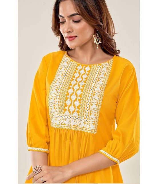 Glomee - Yellow Viscose Women's Tunic ( Pack of 1 ) - None