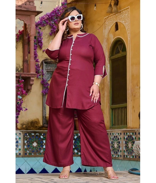 PrettyPlus by Desinoor.com Burgundy Solid Palazzo Top Set - None