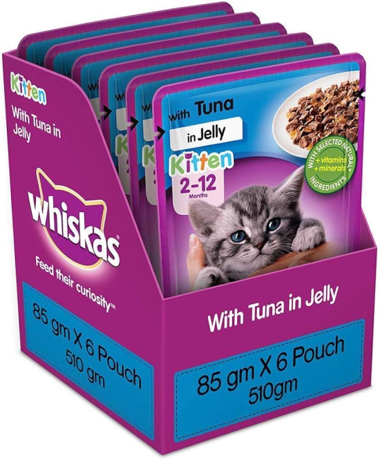 Whiskas Wet Food for Kittens (2-12 Months), Tuna in Jelly Flavour Pack of 6x 85 Gms\t