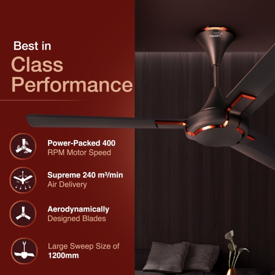 Exado Pro AS Anti Dust High Speed Ceiling Fan for Home 1.2 m, Choco Brown Matte