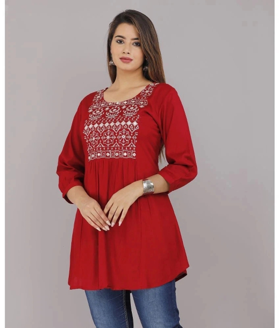 HIGHLIGHT FASHION EXPORT - Red Rayon Womens Flared Kurti ( Pack of 1 ) - None