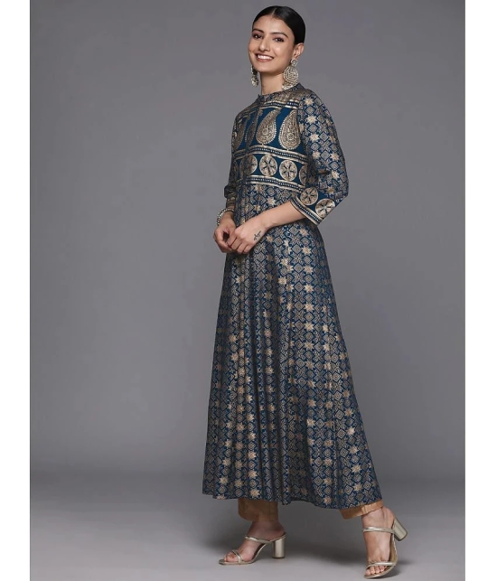 Varanga Viscose Printed Anarkali Womens Kurti - Navy Blue ( Pack of 1 ) - None