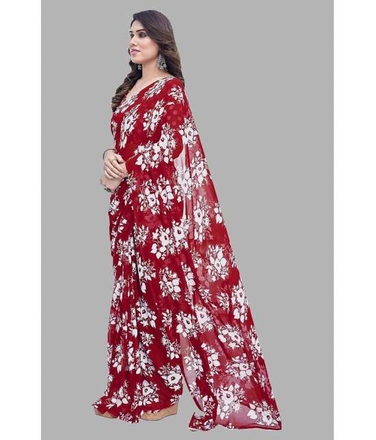 ANAND SAREES Georgette Printed Saree With Blouse Piece - Red ( Pack of 1 ) - Red