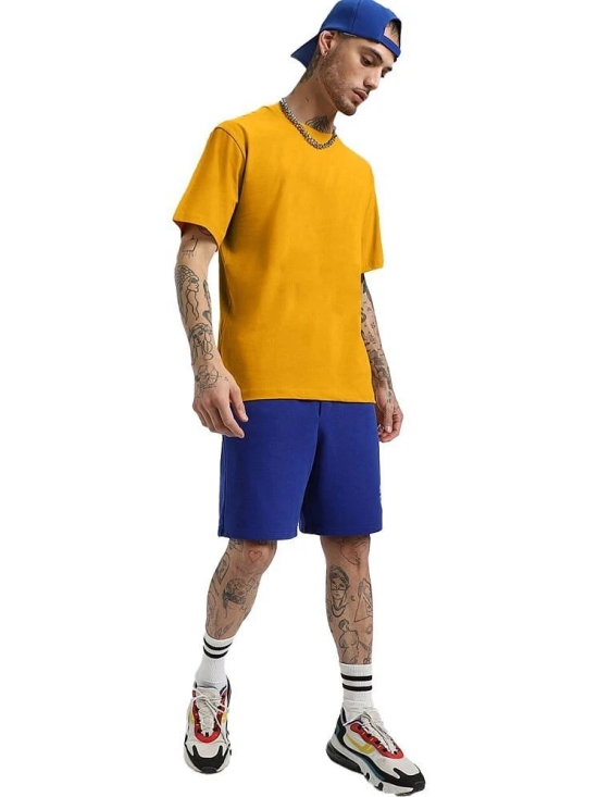 Leotude Cotton Blend Oversized Fit Solid Half Sleeves Mens Round T-Shirt - Yellow ( Pack of 1 ) - None