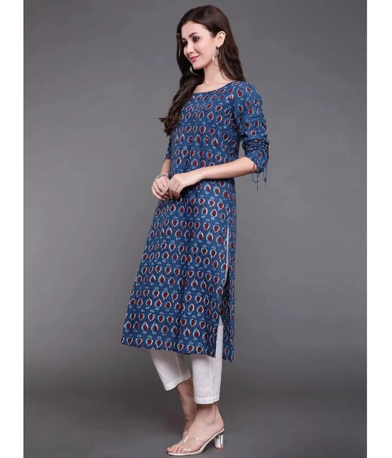 Antaran Cotton Printed Straight Womens Kurti - Blue ( Pack of 1 ) - None