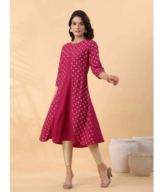 Janasya Crepe Printed Flared Womens Kurti - Wine ( Pack of 1 ) - None