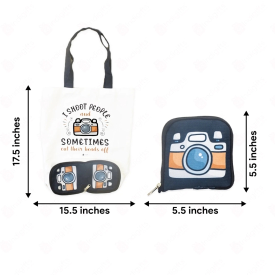 Indigifts Foldable Travel Bag | Convertible Tote Bag | Camera Shape, Inside Print | Small Pouch | Ideal Gift For Travel Enthusiast, Gen Z (Orange)