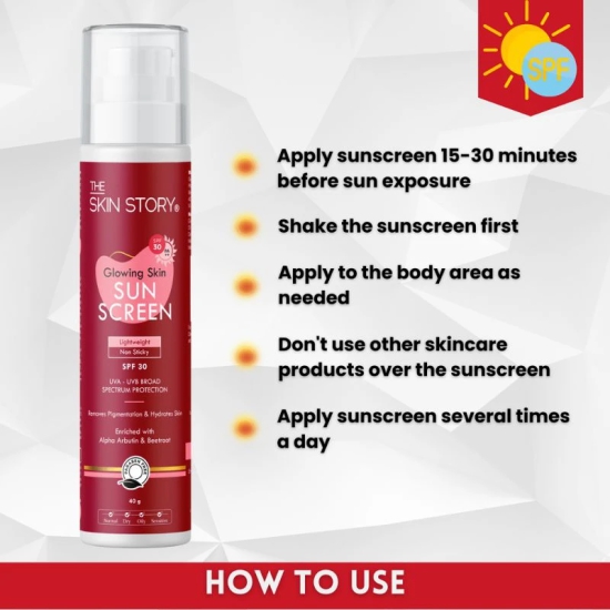 Glowing Skin Sunscreen SPF 30 PA++ With Alpha Arbutin & Beetroot No White Cast (40 GM)