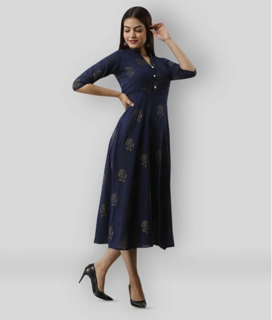 Radiksa - Blue Cotton Womens Flared Kurti ( Pack of 1 ) - None