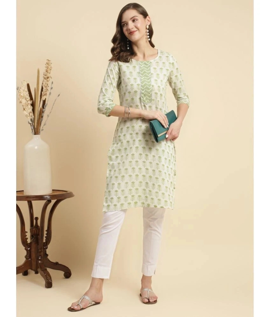 Rangita Women White Cotton Floral Printed Knee Length Straight Kurti - None