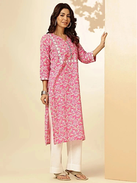 Vbuyz Cotton Printed Straight Womens Kurti - Pink ( Pack of 1 ) - None