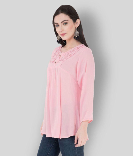 SAAKAA - Pink Rayon Women's A-Line Top ( Pack of 1 ) - M