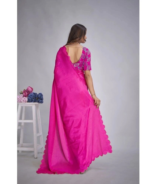 Apnisha Chiffon Embellished Saree With Blouse Piece - Fluorescent Pink ( Pack of 1 ) - Fluorescent Pink