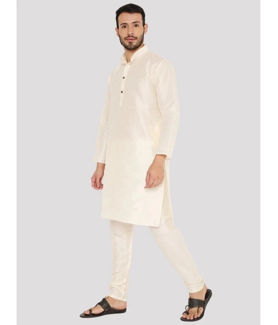 Maharaja - White Silk Regular Fit Mens Kurta Pyjama Set ( Pack of 1 ) - None