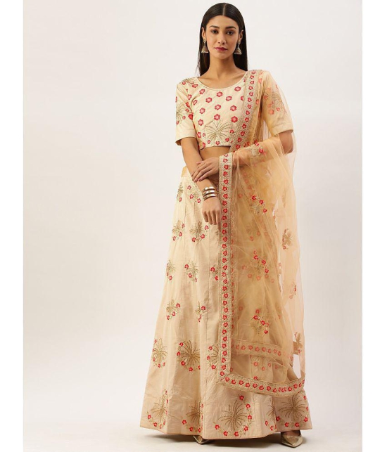 Om Shantam Sarees Beige Silk Blends Chaniya Choli Semi Stitched Lehenga Single - Free Size