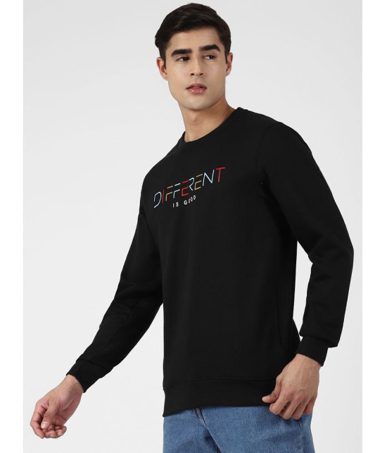 UrbanMark Men Regular Fit Text Print Full Sleeves Round Neck Fleece Sweatshirt-Black - None