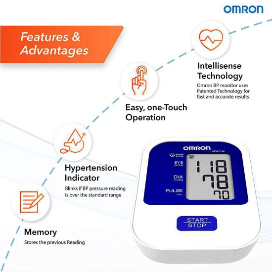 Omron HEM 7124 Fully Automatic Digital Blood Pressure Monitor with Intellisense Technology For Most Accurate Measurement