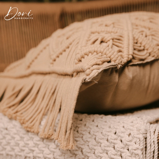 Brown Macrame Cushion Cover