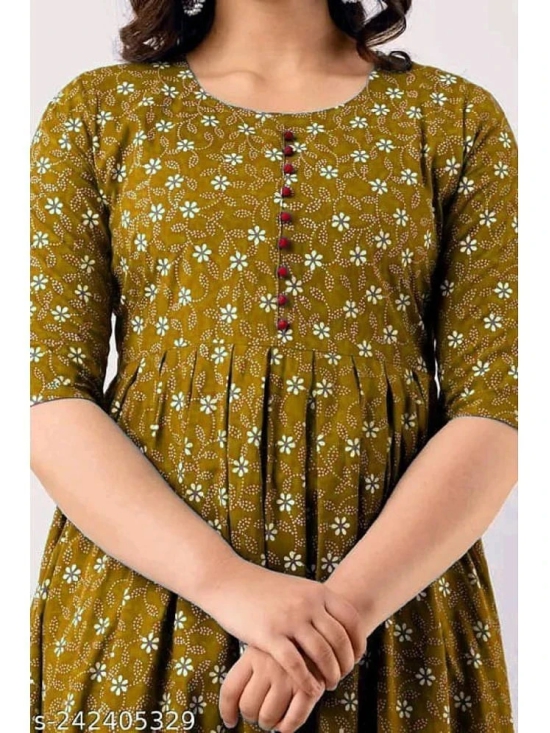 RIAANA Cotton Printed Flared Womens Kurti - Coffee ( Pack of 1 ) - None