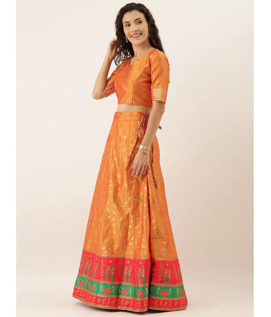 Om Shantam Sarees Orange Art Silk Chaniya Choli Semi Stitched Lehenga Single - Free Size