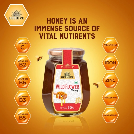 Beehive Wild Flower Honey and Acacia Honey 100% Pure Natural Honey Immunity Booster | Energy Boost & a Healthy Weight Loss Weight (500 g each) Glass Jar (PACK OF 2)